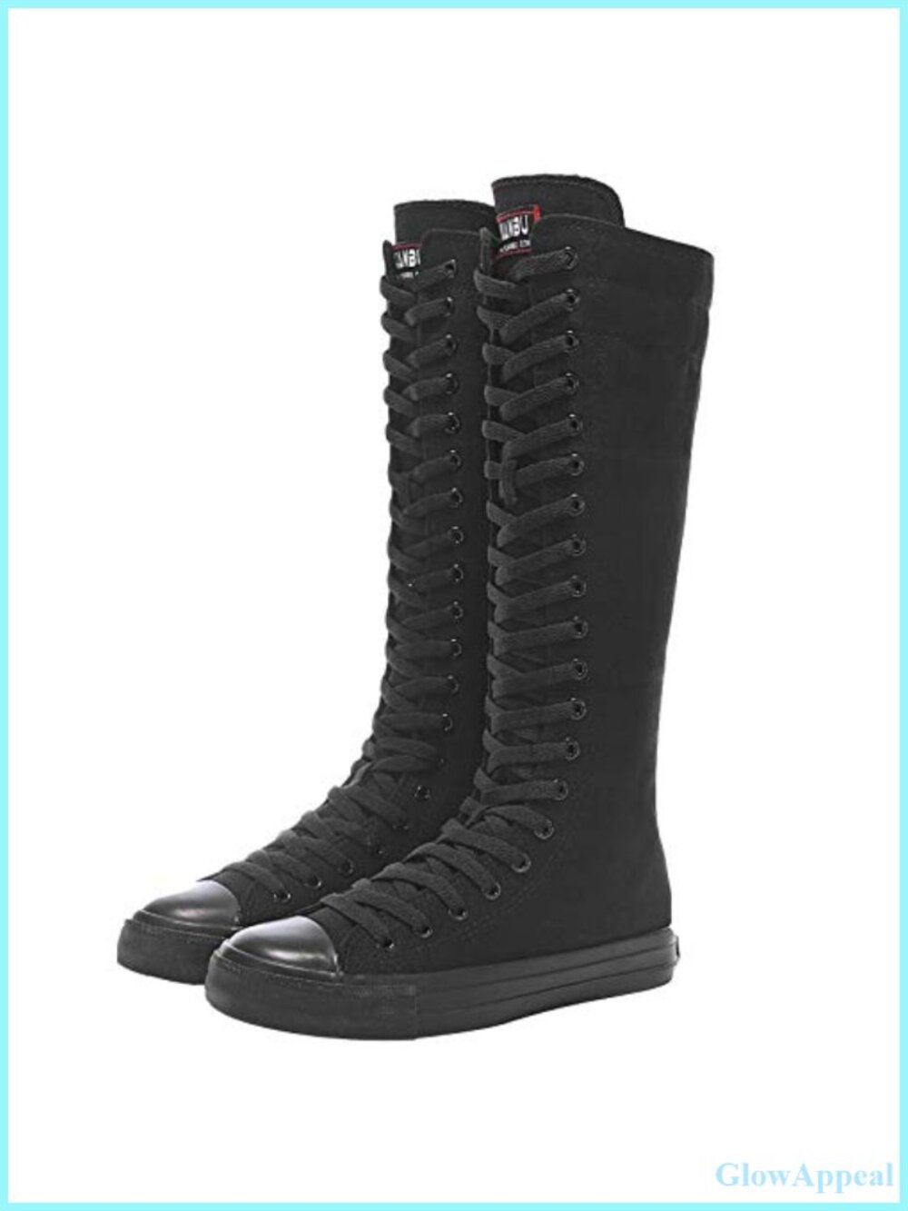 Women's Canvas Knee High Boots Zip Up Lace Up Wedge Dance Boots